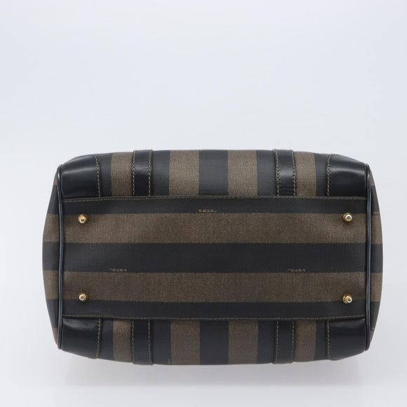 FENDI Pecan Canvas Hand Bag PVC Black Brown Auth ep16390