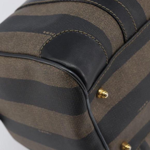 FENDI Pecan Canvas Hand Bag PVC Black Brown Auth ep16390