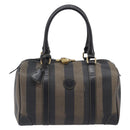 FENDI Pecan Canvas Hand Bag PVC Black Brown Auth ep16390-2