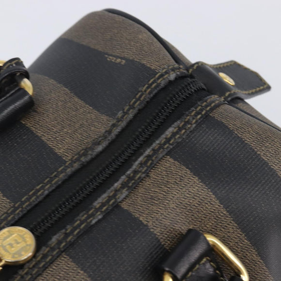 FENDI Pecan Canvas Hand Bag PVC Black Brown Auth ep16390