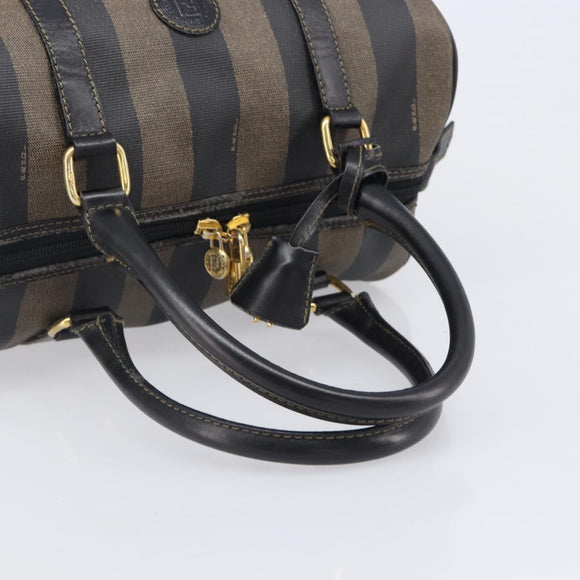 FENDI Pecan Canvas Hand Bag PVC Black Brown Auth ep16390