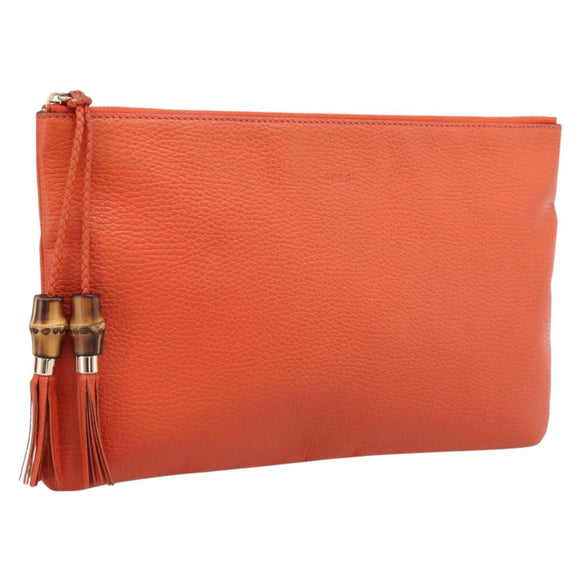 GUCCI Clutch Bag Leather Outlet Orange Gold 449653 Auth ep16394A