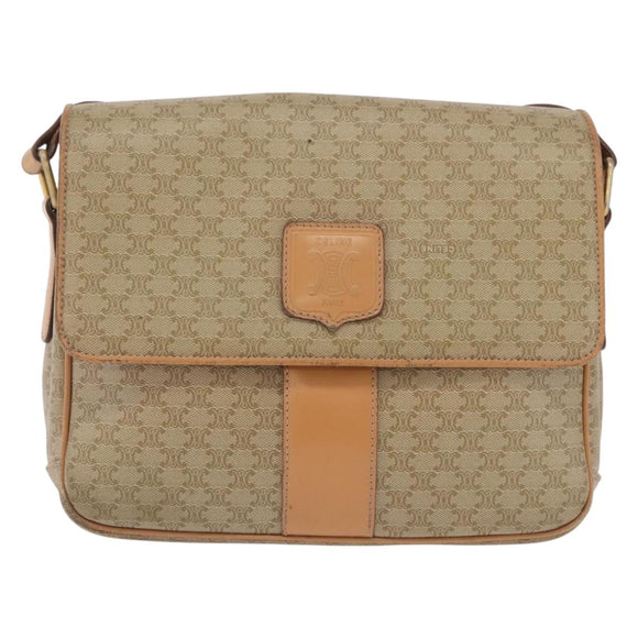 CELINE Macadam Canvas Shoulder Bag PVC Beige Gold Auth ep16403