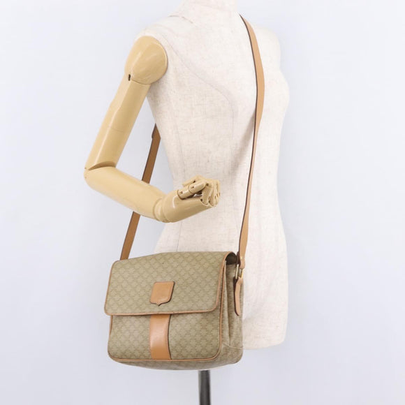 CELINE Macadam Canvas Shoulder Bag PVC Beige Gold Auth ep16403