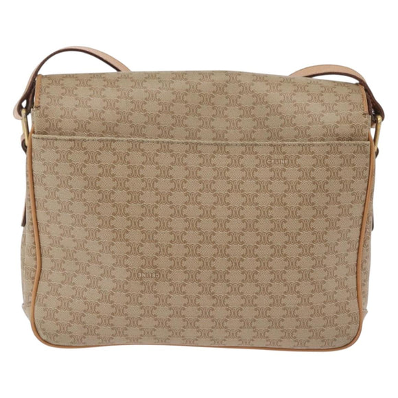 CELINE Macadam Canvas Shoulder Bag PVC Beige Gold Auth ep16403