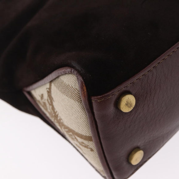 BURBERRY Hand Bag Suede Dark Brown Gold Auth ep16404