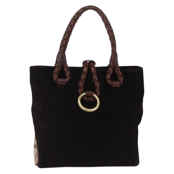 BURBERRY Hand Bag Suede Dark Brown Gold Auth ep16404
