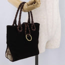 BURBERRY Hand Bag Suede Dark Brown Gold Auth ep16404-23