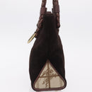 BURBERRY Hand Bag Suede Dark Brown Gold Auth ep16404-4