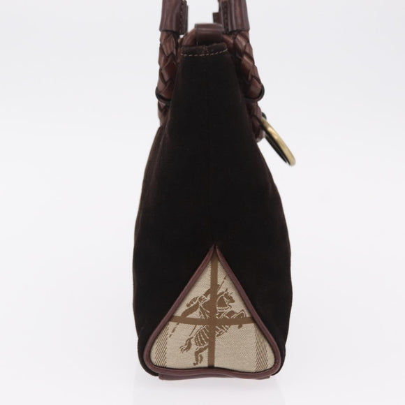 BURBERRY Hand Bag Suede Dark Brown Gold Auth ep16404