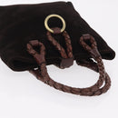 BURBERRY Hand Bag Suede Dark Brown Gold Auth ep16404-6