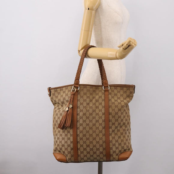 GUCCI GG Canvas Tote Bag Beige Gold 257031 Auth ep16406
