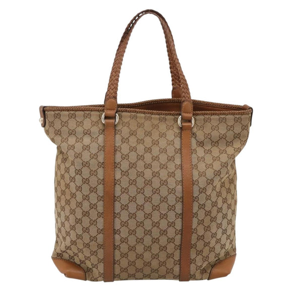 GUCCI GG Canvas Tote Bag Beige Gold 257031 Auth ep16406