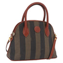 FENDI Pecan Canvas Hand Bag PVC 2way Black Brown Auth ep16407-1