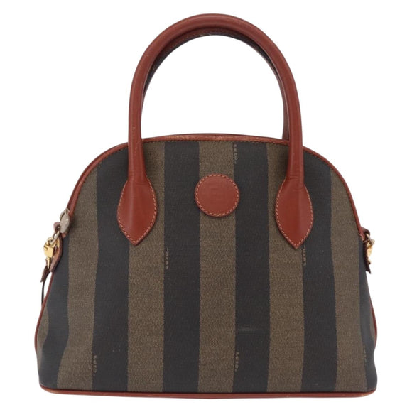FENDI Pecan Canvas Hand Bag PVC 2way Black Brown Auth ep16407