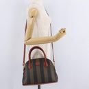 FENDI Pecan Canvas Hand Bag PVC 2way Black Brown Auth ep16407-30
