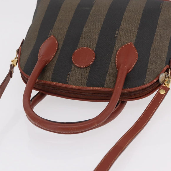 FENDI Pecan Canvas Hand Bag PVC 2way Black Brown Auth ep16407