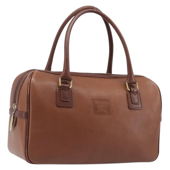 Burberrys Hand Bag Leather Brown Gold Auth ep16410