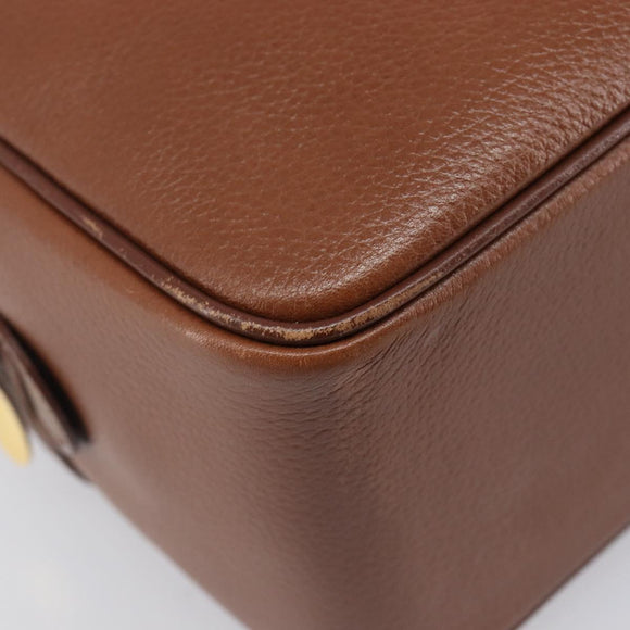 Burberrys Hand Bag Leather Brown Gold Auth ep16410
