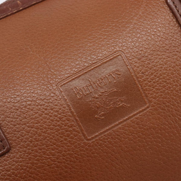 Burberrys Hand Bag Leather Brown Gold Auth ep16410