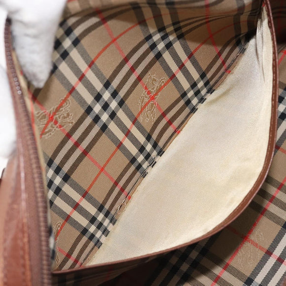 Burberrys Hand Bag Leather Brown Gold Auth ep16410