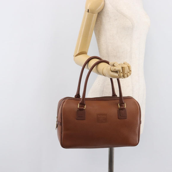 Burberrys Hand Bag Leather Brown Gold Auth ep16410