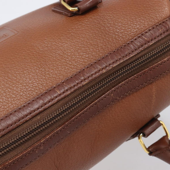 Burberrys Hand Bag Leather Brown Gold Auth ep16410