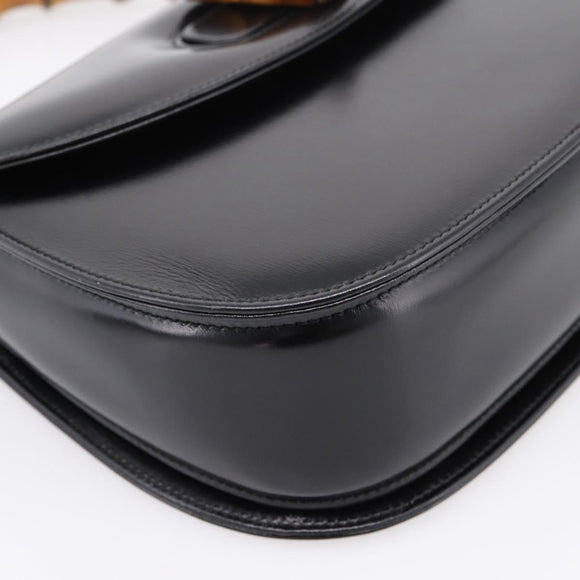 GUCCI Bamboo Hand Bag Leather 2way Black Gold 000 926 0633 Auth ep16411V