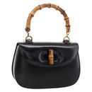 GUCCI Bamboo Hand Bag Leather 2way Black Gold 000 926 0633 Auth ep16411V-1