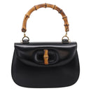 GUCCI Bamboo Hand Bag Leather 2way Black Gold 000 926 0633 Auth ep16411V-13