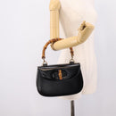 GUCCI Bamboo Hand Bag Leather 2way Black Gold 000 926 0633 Auth ep16411V-25