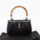 GUCCI Bamboo Hand Bag Leather 2way Black Gold 000 926 0633 Auth ep16411V-12
