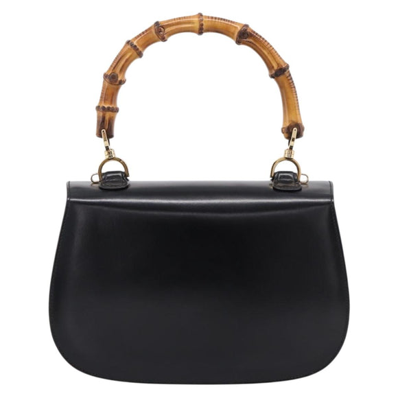 GUCCI Bamboo Hand Bag Leather 2way Black Gold 000 926 0633 Auth ep16411V
