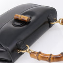 GUCCI Bamboo Hand Bag Leather 2way Black Gold 000 926 0633 Auth ep16411V-6