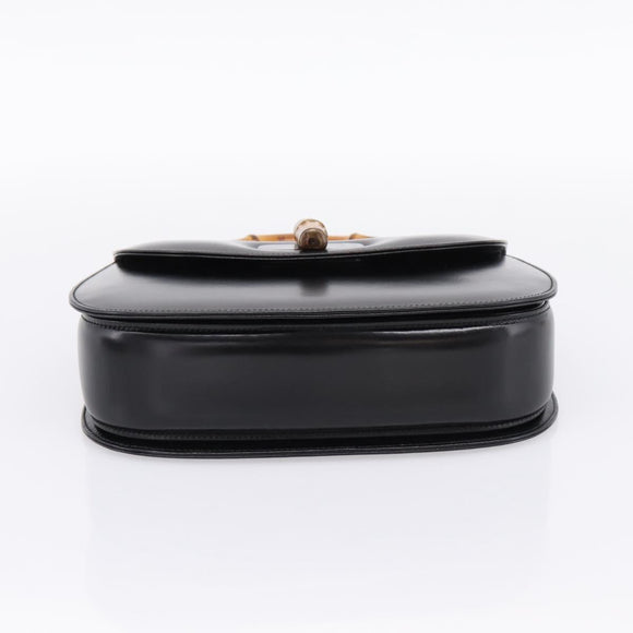 GUCCI Bamboo Hand Bag Leather 2way Black Gold 000 926 0633 Auth ep16411V