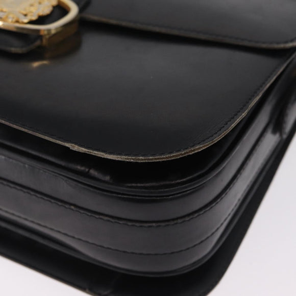 CELINE Shoulder Bag Leather Black Gold Auth ep16413