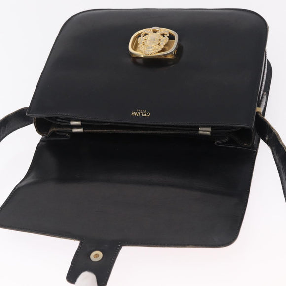 CELINE Shoulder Bag Leather Black Gold Auth ep16413