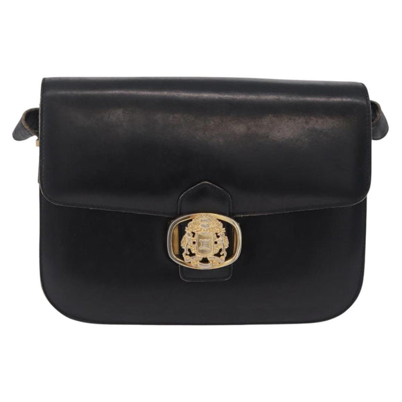 CELINE Shoulder Bag Leather Black Gold Auth ep16413