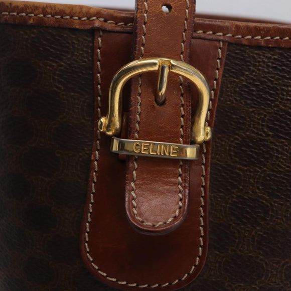 CELINE Macadam Canvas Tote Bag PVC Leather Brown Gold Auth ep16417