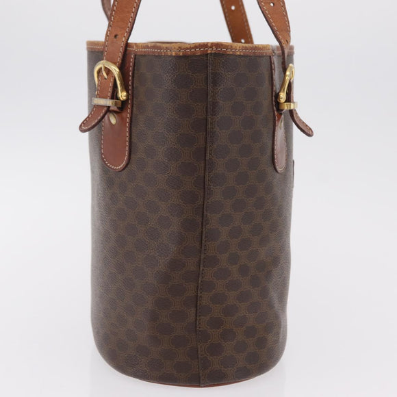 CELINE Macadam Canvas Tote Bag PVC Leather Brown Gold Auth ep16417