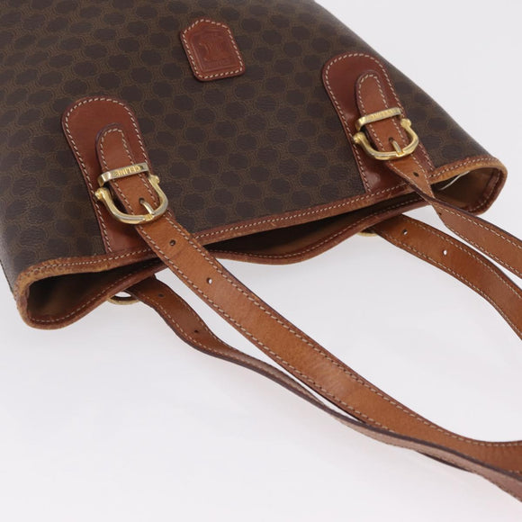 CELINE Macadam Canvas Tote Bag PVC Leather Brown Gold Auth ep16417