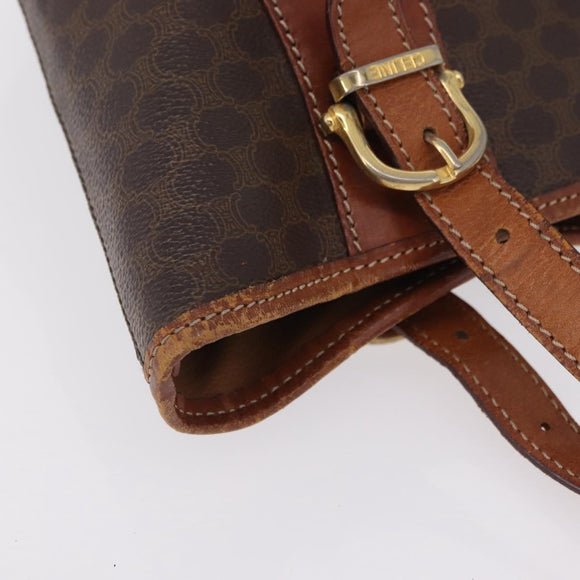 CELINE Macadam Canvas Tote Bag PVC Leather Brown Gold Auth ep16417