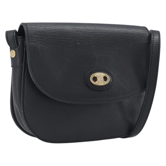CELINE Sangle bucket Shoulder Bag Leather Black Gold Auth ep16425