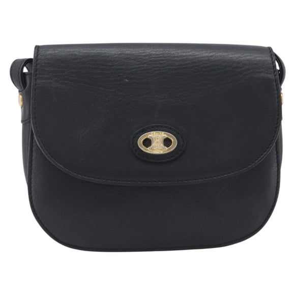 CELINE Sangle bucket Shoulder Bag Leather Black Gold Auth ep16425
