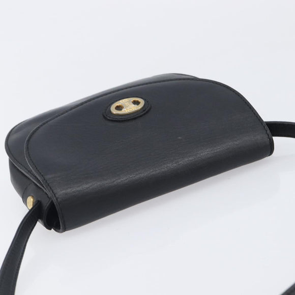 CELINE Sangle bucket Shoulder Bag Leather Black Gold Auth ep16425