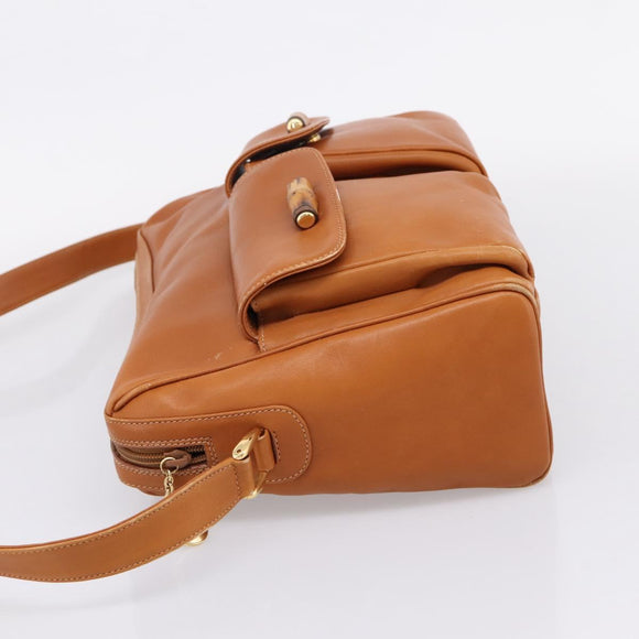 GUCCI Bamboo Shoulder Bag Leather Brown Gold Auth ep16426