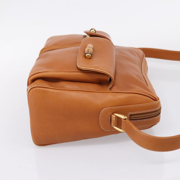 GUCCI Bamboo Shoulder Bag Leather Brown Gold Auth ep16426
