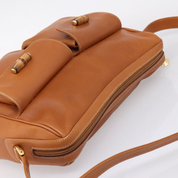 GUCCI Bamboo Shoulder Bag Leather Brown Gold Auth ep16426