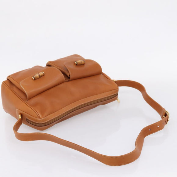 GUCCI Bamboo Shoulder Bag Leather Brown Gold Auth ep16426