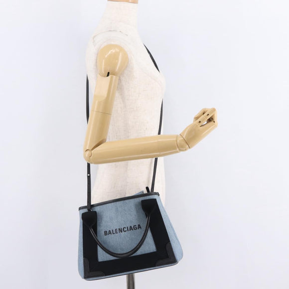 Balenciaga Navy Cabas XS Bag PVC Canvas Leather 2way Blue 390346 Auth ep16429